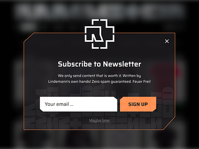 Rammstein Newsletter Pop Up dailyui dailyui16 gray heavy metal lightbox lindemann metal minimalistic newsletter orange plain pop up rammstein sign up simple subscribe web design web designer