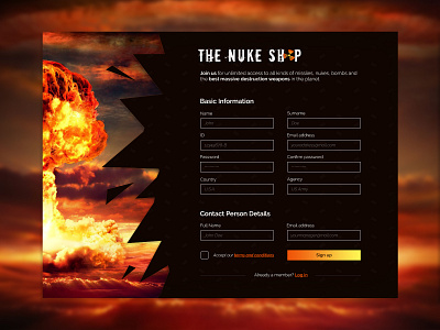 The Nuke Shop 001 black bomb dailyui explosion form interfacedesign log in missile nuclear nuke orange register shop sign up store ui user interface web webdesign