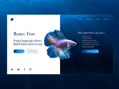 Babel Fish Landing Page 003 42 babel fish blue dailyui fish illustration interface design landing page ocean sea ui user interface ux web design