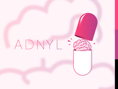 Adnyl medicament logo adnyl brain brain logo capsule color drug illustration illustrator logo logodesign palette pill pink purple vector violet