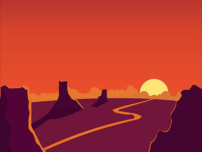 Fast Car canyons illustration mountains red sunset yellow