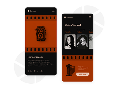 Camlab black camera cinema film mobile mobile ui palette photography red responsive ui uidesign vintage