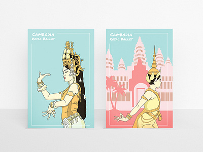 Cambodia Royal Ballet Postcard cambodia design illustration layoutdesign postcard royalballet