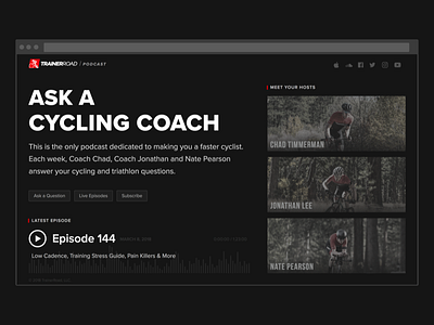 Podcast Landing Page branding cycling dark landing page podcast web