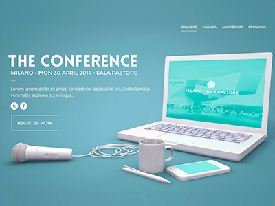 The Conference Landing Page for Pixeden 3d design landing page web