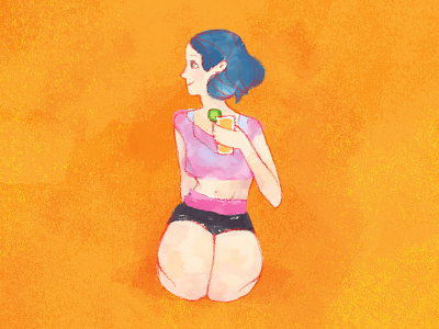 Summer's glow art blue drawing drink girl illustration orange sketch summer