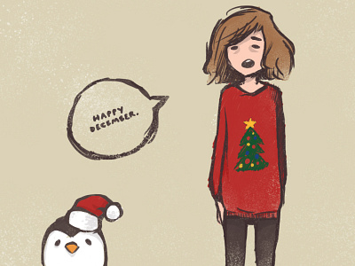 December art christmas december drawing girl illustration penguin winter