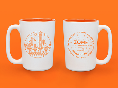 Zome mugs branding coffee design icons identity illustration line art mugs orange spokane tea
