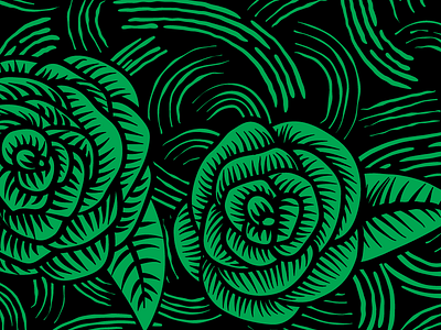 Roses art bright design drawing green illustration lines linocut rose roses rough woodcut