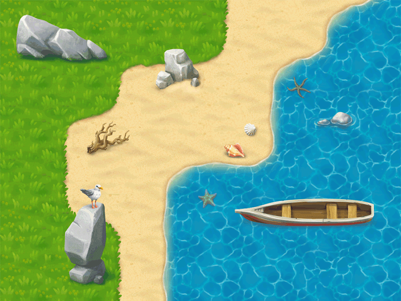 Game props and tilesets for Meidenstone demo animated tiles art art direction game game art game artist grass objects props sand sea seagull seamless seamless tiles stone water