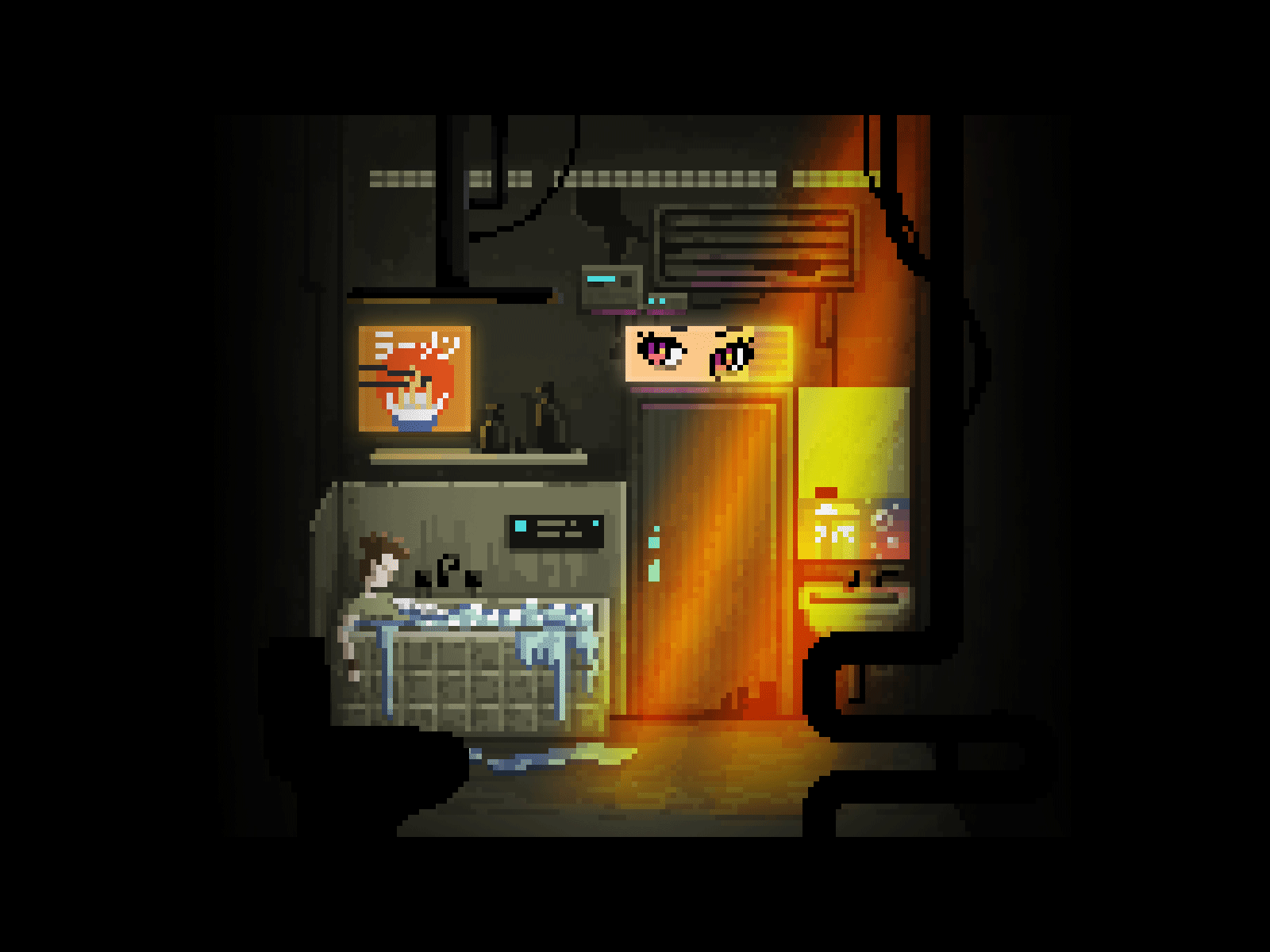 Pixel art bathroom for a cyberpunk indie game 8bit animation 2d game game art game artist gif gif animation i̇nterior i̇nterior pixel art pixelart pixels simple
