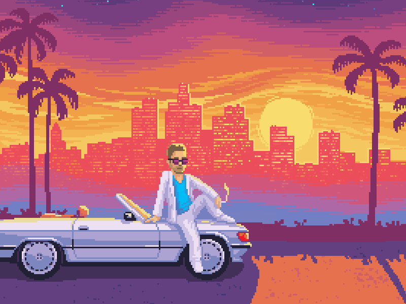 LA sunset in pixel art v2 animation animation 2d car gif gif animation illustration la los angeles mercedes pixel art sunset