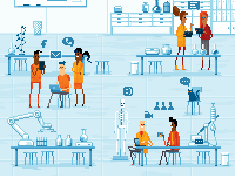 Pixel art laboratory blue phone tablet gadgets communication 16bit 8bit simple funny laboratory illustration pixel art