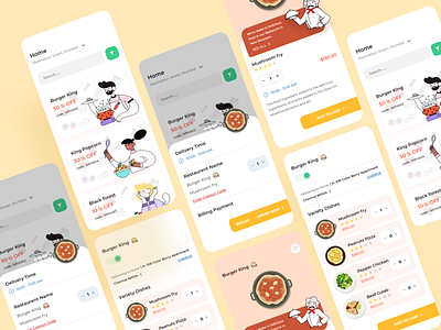 Food Delivery App Design add to cart apply code bill payment branding delivery app design dribbble food app homepage illustration ios logo mobile app nudge offers order now ui ui ux vector