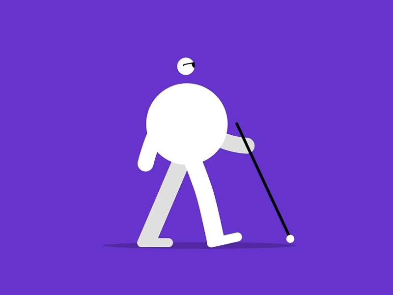 Purple Reach: One Foot Forward animated gif animation blind brand identity branding character character design design disability graphicdesign illustration logo motion design visual identity walk cycle