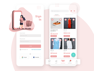 Pink e-commerce app design flat illustration ui ux