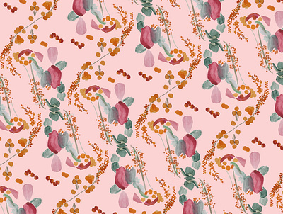 pattern floral pink berries botanical illustration contrast digital art digital illustration drawing floral pattern flower flower illustration illustration pattern pattern a day pattern design pink vector