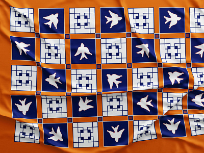 scarf pattern design bird bird illustration blue contrast design drawing fabric geometric illustration orange pattern pattern a day pattern art pattern design scarf squares vector