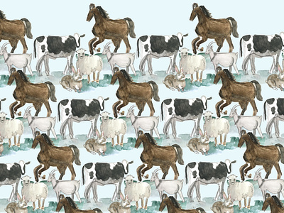 domestic animals pattern for kids animal animals children children illustration cow digital art digital illustration domestic drawing farm farm animals goat illustration pattern pattern a day pattern design pattern for kids sheep watercolor watercolour