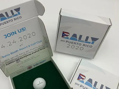 Golf Tournament Invite Boxes by Sneller advertising branding custom packaging dimensional direct mail direct mail gift gift box gift set golf golf ball golf tournament invitation made in usa mailer marketing packaging presentation packaging promotional packaging shipper tournament