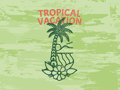 Vacation ai illustration ocean palm surfing tropic ui vector