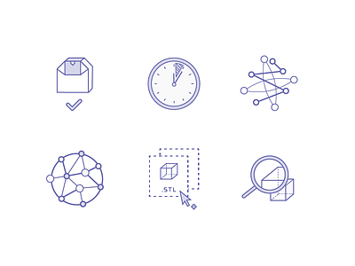 Fictiv icons set 2 3d printing icons illustration inspect manufacturing mono network production select stroke icons system time