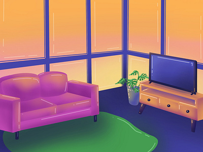 living room illustration living room procreate sunset