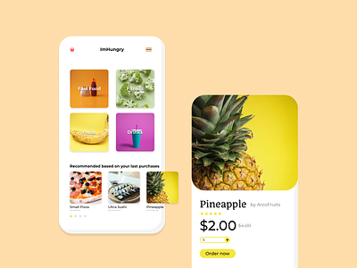 ImHugry | Food App app app design application application design application ui black food food and drink food app food app design food app ui food apps foodie ui ux white yellow