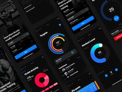 Fitness personal trainer and tracker app adobexd appdesign dark interface dark ui design dribbblers free ui inspiration interaction interface iosinspiration minimal photos ui uidesign uitrends userexperience userinterface ux wireframe