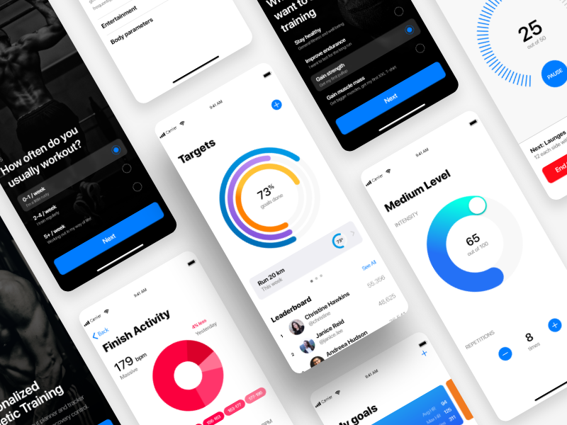 Fitness personal trainer and tracker app II free ui photos ui uitrends interaction userinterface userexperience iosinspiration dribbblers uxdesignmastery design uidesign appdesign ux minimal inspiration interface wireframe adobexd freebie