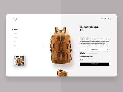 Rolltop bag product page design adobexd bag design branding inspiration interface minimal product page ui uidesign uitrends ux