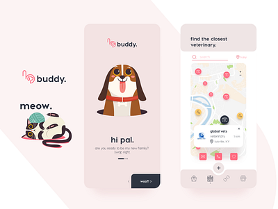 buddy. find your new family member. adoption android animal animation app application cat design dog illustration interaction design interface ios pet pet app shop ui ui design uiux ux