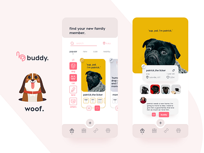 buddy.find your new family member. application UI/UX adoption android animation app application cat creative design dog ios pet adoption shop trendy ui ui design uiux user experience user interface ux veterinary