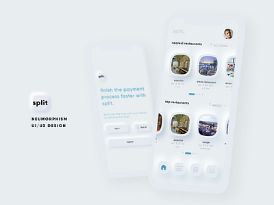 split. neumorphism ui ux payment app