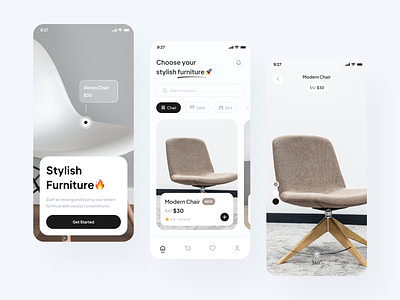 StyFurn - Furniture Mobile App app apps chair clean dark furniture minimalist mobile price table ui ux