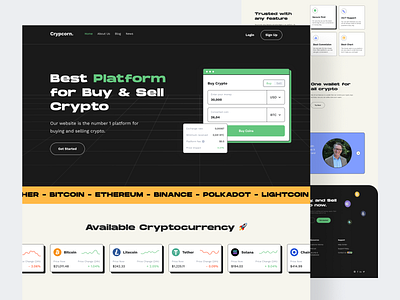 Crypcorn - Crypto Landing Page bold brutalism chart clean coin crypto crypto wallet crypto website cryptocurrency desktop exchange landing page platform statistic swap trading wallet website