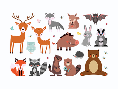 Woodland Animals animal app bannersnack flat forest graphic design illustration set vector woodland