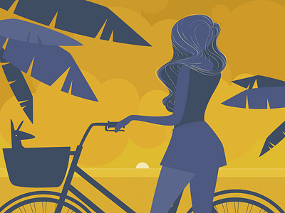 July bike calendar dog flat girl graphic design illustration july mood purple summer sunset vector yellow