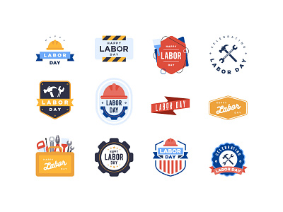 Labor Day Badges app badge bannersnack design flat graphic design illustration labor day set typo vector