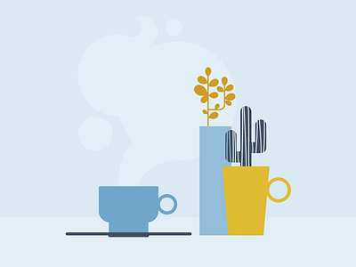 September autumn blue cactus calendar clean coffee cozy cup design flat graphic design illustration minimal mood mug plants september tea vector yellow