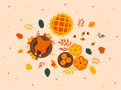 Thanksgiving Illustrations app autumn colorful creatopy design flat food graphic design holiday illustration leaf leaves minimal pie pumpkin season thanksgiving turkey vector