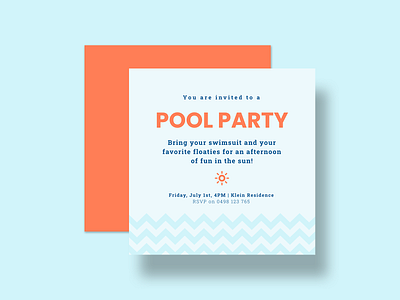 Pool Party Invitation abstract app blue card clean creatopy design graphic design invitation layout minimal mint orange pattern pool party pool party invitation summer sun template waves