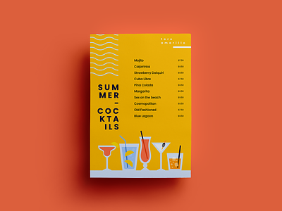 Menu abstract app clean cocktail colorful creatopy design drink graphic design illustration layout menu minimal orange pattern summer summer menu template waves yellow