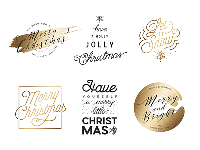 Christmas & New Year Designs badge badges calligraphy christmas clean elegant gold gold foil golden graphic design holiday lettering new year set sticker typo typography