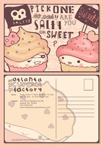 Cupcake Factory Postcard cupcakes cute hand lettering hearts kawaii pirates pretzes salty sweet
