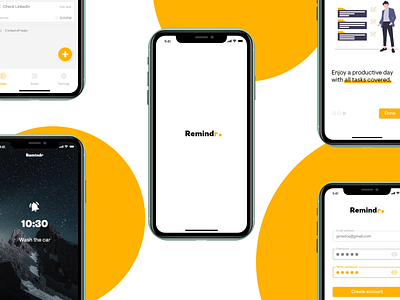 Remindr - A time planner app app design illustration interaction design logo minimalism mobile ui ux