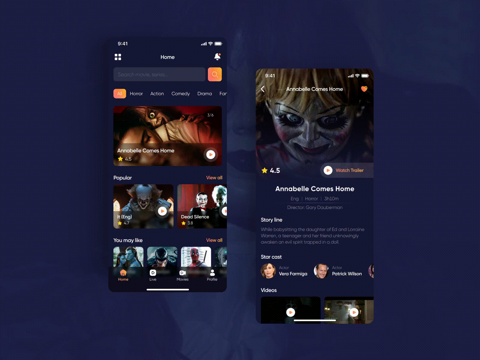 Horror movies IOS app app design dribbble films horror interface ios mobile mobile app movies thriller ui ui design ux ux design