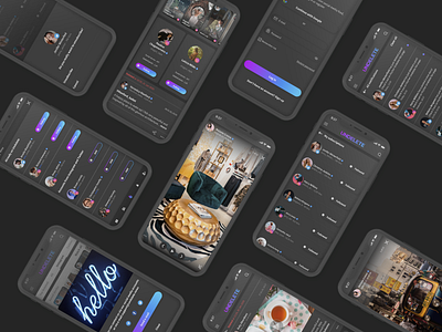 New social network app (dark mode) account dark app dark ui figma gradient interface mobile app mobile ui social social app social media social media design