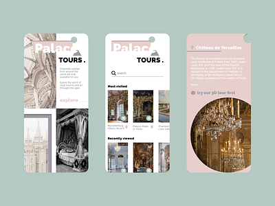 Palace tours mobile app concept app design architecture design figma interface mobile app pastel colors travel travel app travelagency traveling