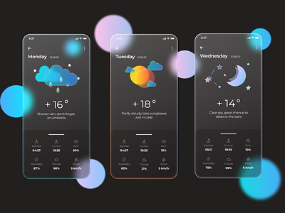 Weather app app design dark app design figma glassmorphism interface mobile app mobile app design mobile ui ui weather